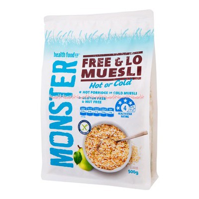 Monster Free &amp; Lo Muesli Hot or Cold Cereal Sereal Bebas Gula BIsa Untuk Dingin dan Panas 500gr