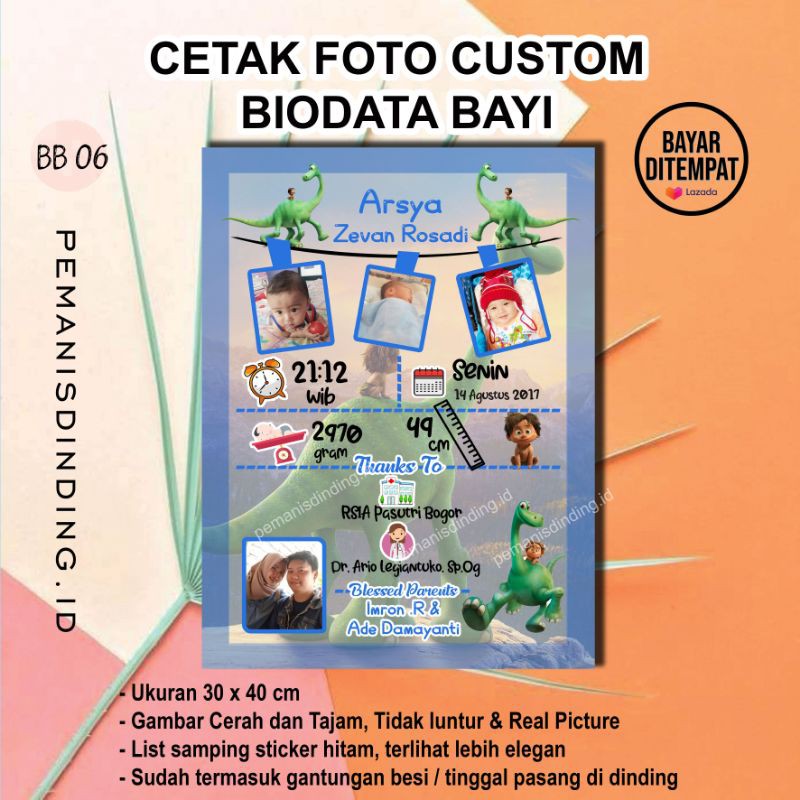 Biodata Bayi Custom Jumbo 40x30 cm Plus Bingkai Kayu MDF