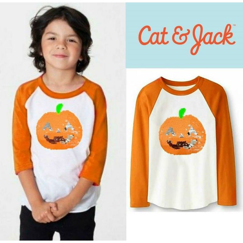 Baju anak kaos polo Cat&Jack raglan flip sequin halloween 4-16 T
