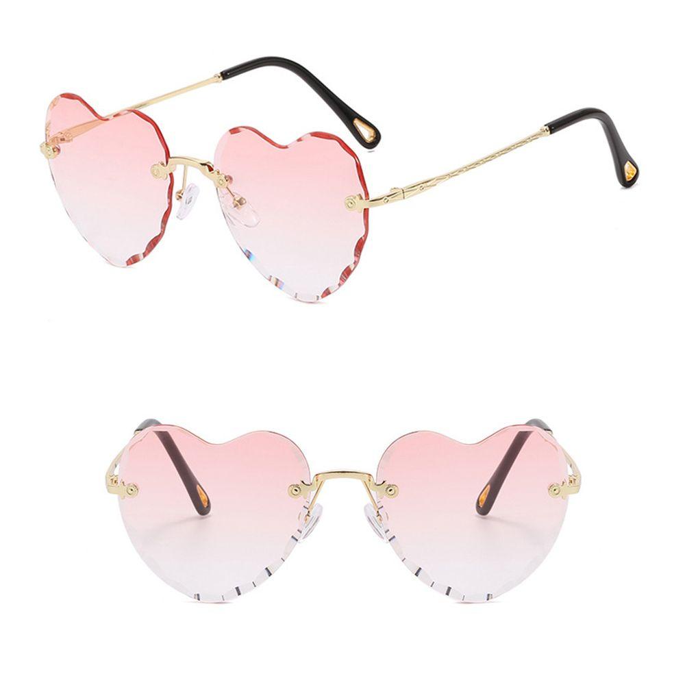 Lily Heart Sunglasses UV400 Bingkai Logam Tipis Kacamata Berbentuk Hati Tanpa Bingkai