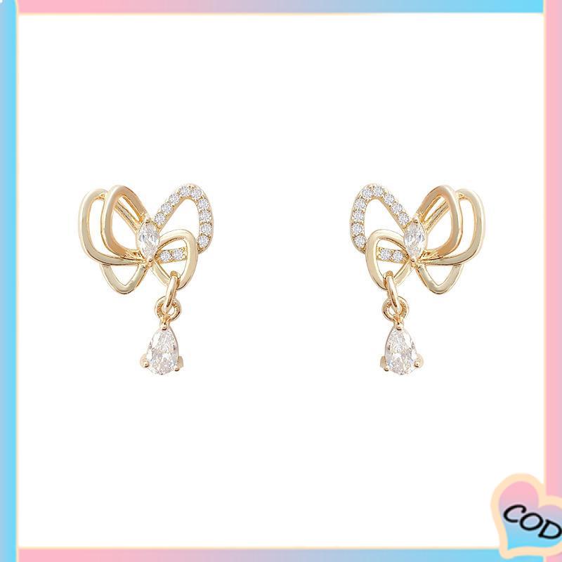 COD❤️ 1 pasang anting stud kristal busur-A.one