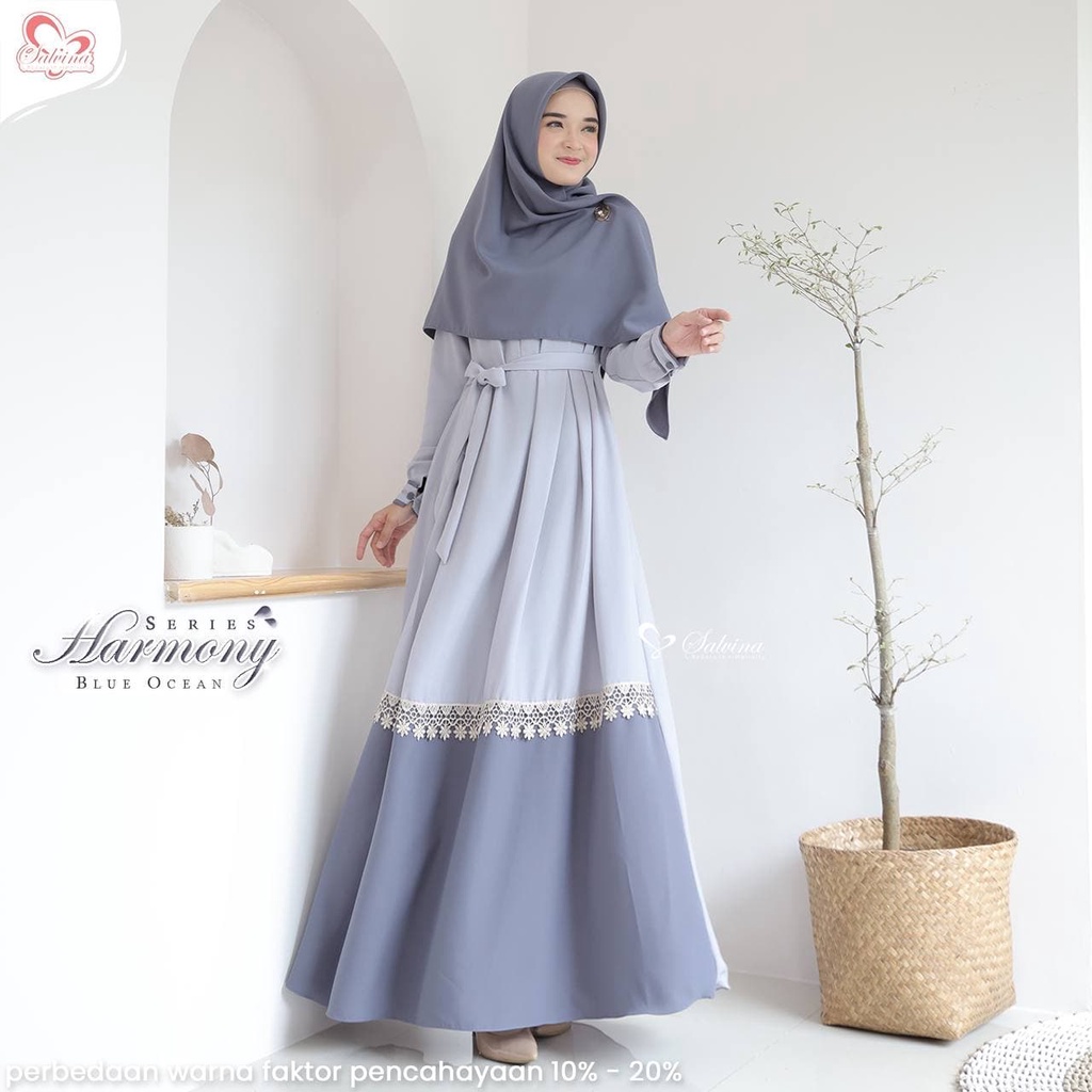 Salvina Hijab Sarimbit Raya Harmony Series BLUE OCEAN Quality Premium Syari'i - Family Set