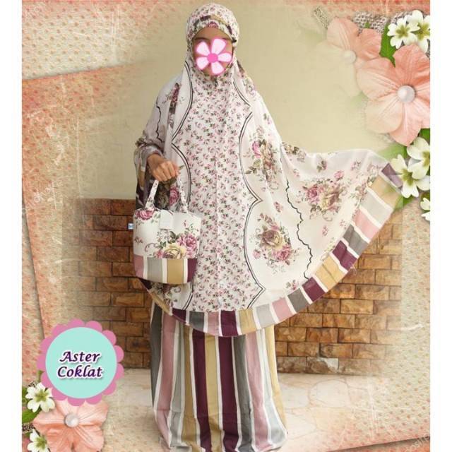 Mukena Bali Dewasa Katun Rayon Super Jumbo Motif Shabby Salur Lily