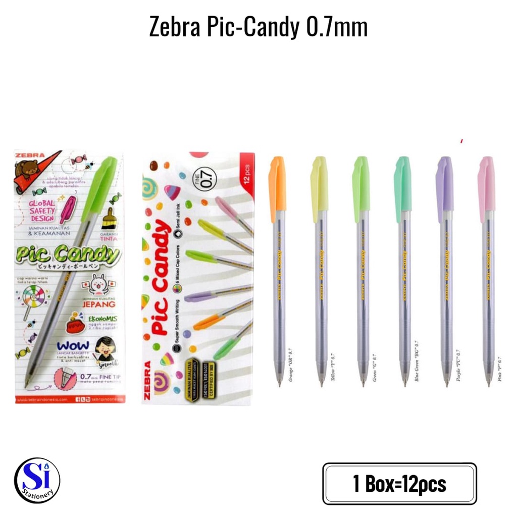 

Pulpen Zebra Pic-candy 0.7mm Black Ink 1 pack isi 12 pcs