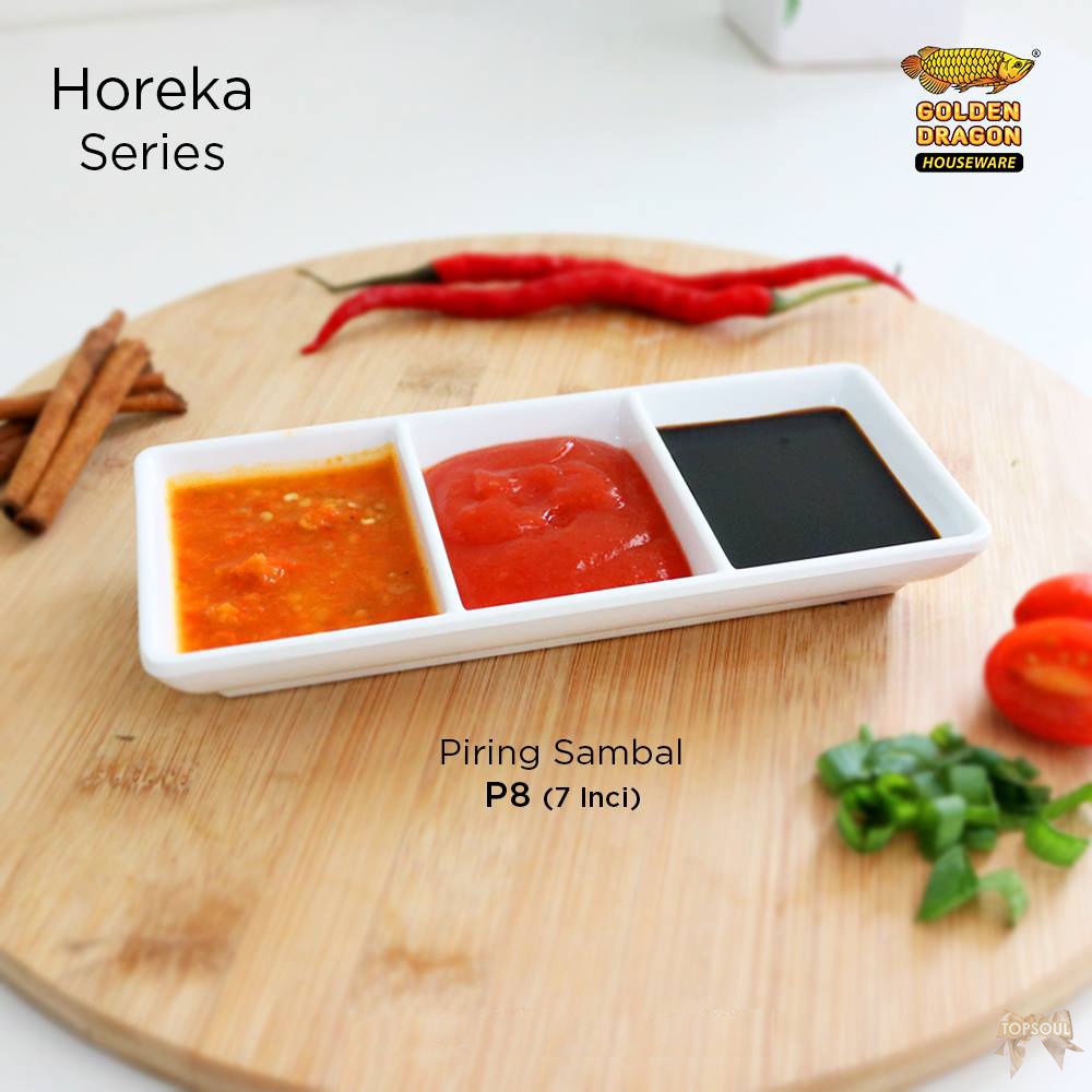 

[ PUTIH ] Tempat Sambal Kotak Sekat 3 Piring Saus Cabe Melamine Golden Dragon P8