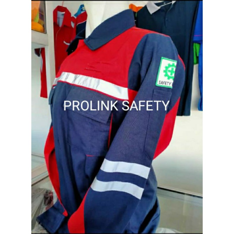 SERAGAM SAFETY FREE BORDIL K3 BENDERA KAIN DRILL RESLETING ATASAN WEARPAK DONGKER MERAH