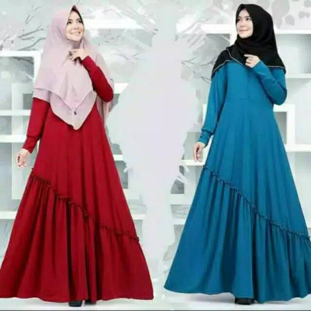 Gamis jersey polos rempel miring