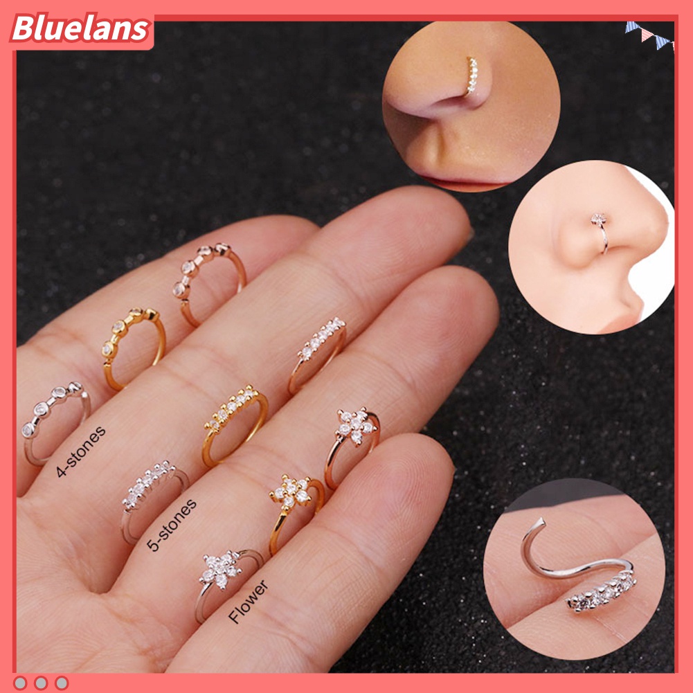 1 Pc Anting Tindik Hidung Bentuk Bunga Bahan Cubic Zirconia Untuk Wanita