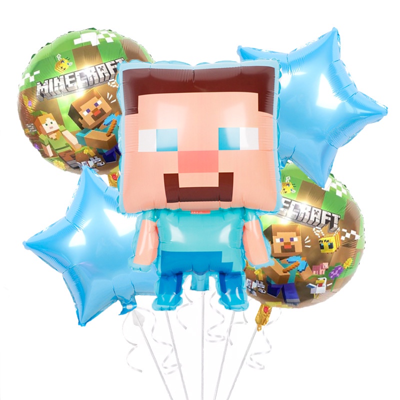 5pcs / lot Balon Aluminum Foil Tema Minecraft Untuk Dekorasi / Hadiah Anak