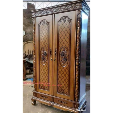 Lemari pakaian jati pintu 2 jepara