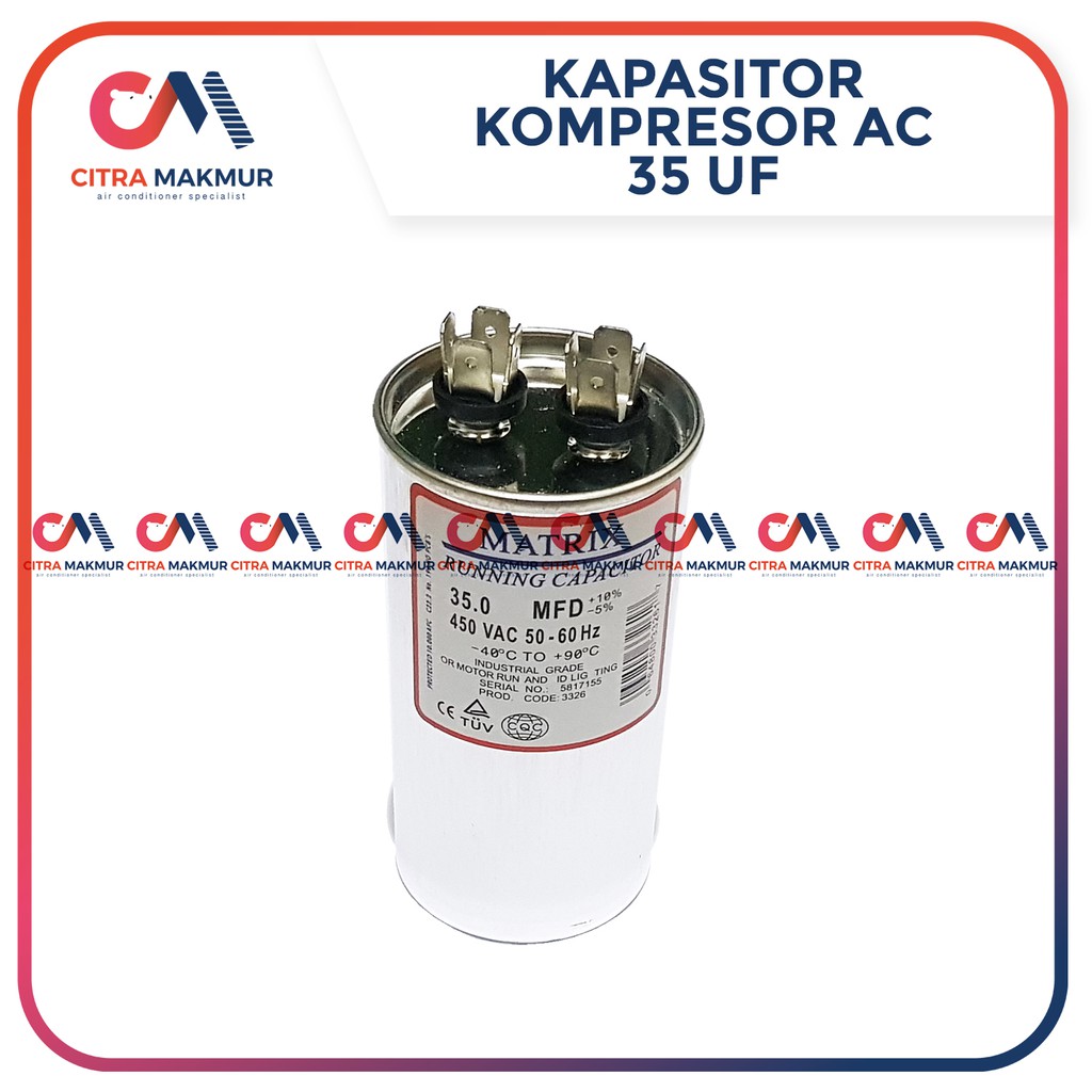 Kapasitor AC 35 uF Capasitor Air Conditioner Kompresor Compresor Tabung Mesin Aluminium matrix