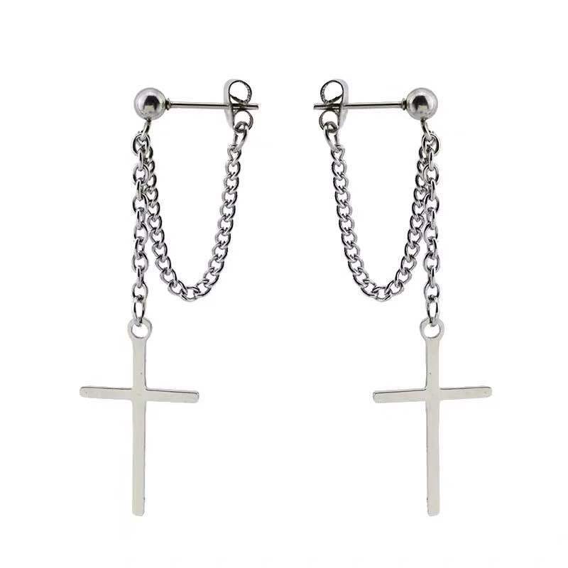 Anting Klip Tanpa Tindik Model Rantai Silang Untuk Pria