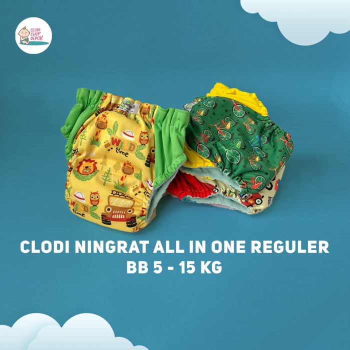 Clodi Ningrat Aio Reguler BB 5-17 Kg  Motif Polos Clodi Kain Cuci Ulang