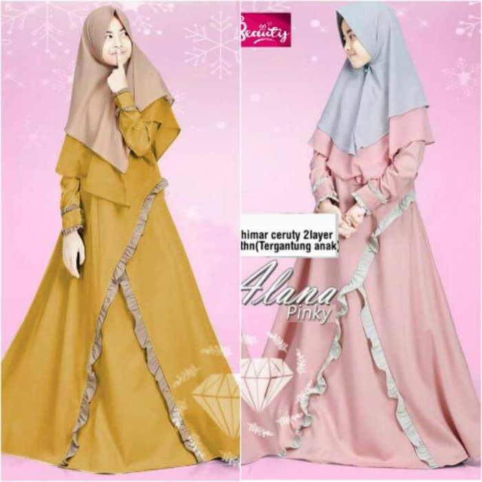 Alana Setalan Gamis balotely dan khimar ceruty 2 layer syar'i anak