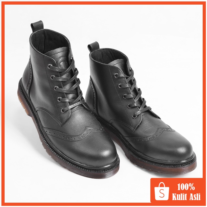 Pellife Black (Kulit Asli) - Boots Pria Kulit Asli Kasual Original - Boot Kulit Sapi Asli