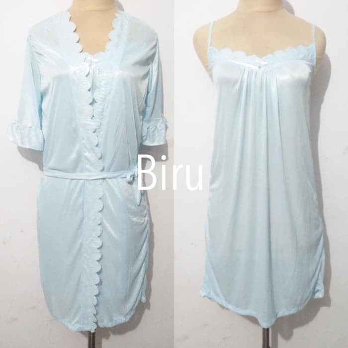 COXce piyama baju tidur dewasa wanita kimono 2in1 cantik sexy sleepwear - Ungu