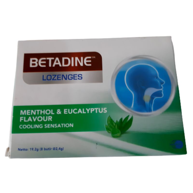 Betadine Lozenges Menthol & Eucalyptus Flavour Isi 8 Butir - pelega tenggorokan