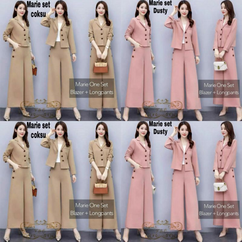 setelan set baju kerja set wanita Korea pink coksu