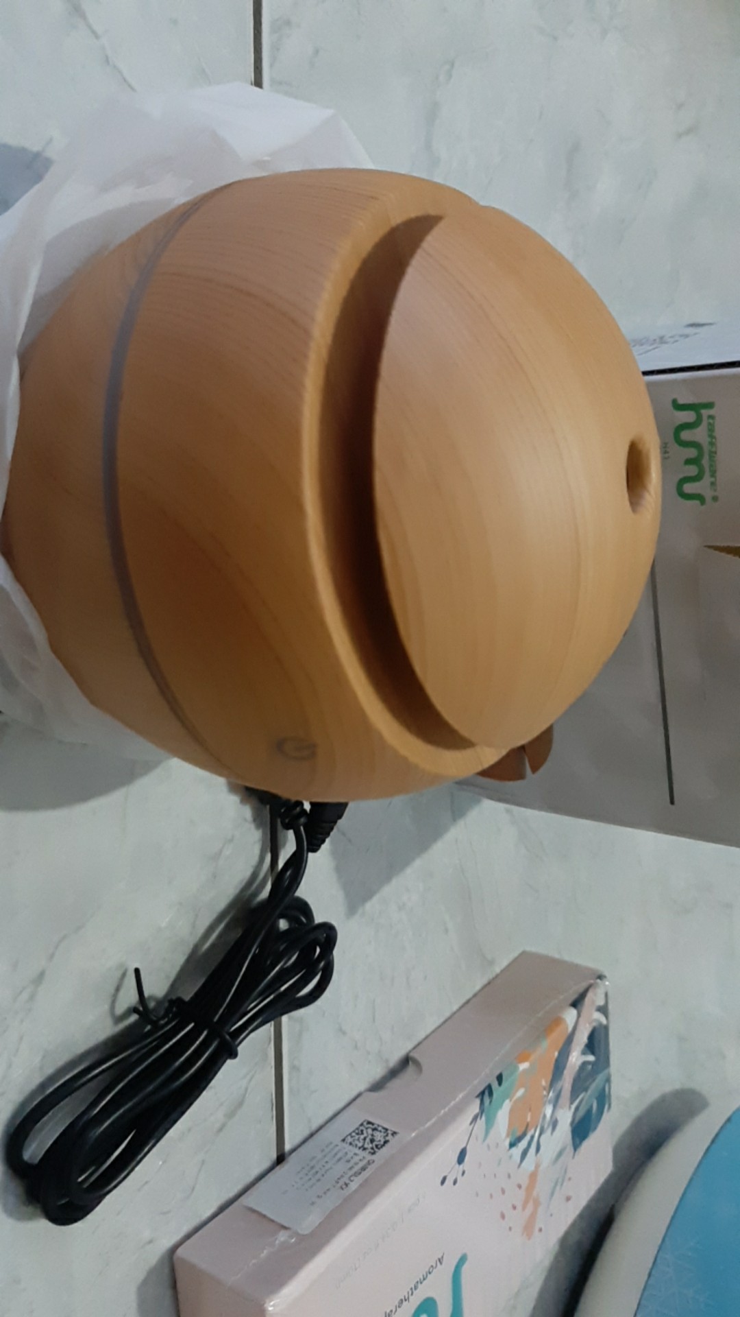 Air Humidifier Essential Oil Diffuser Aroma Terapi Motif Kayu Bonus 1 Botol Oil