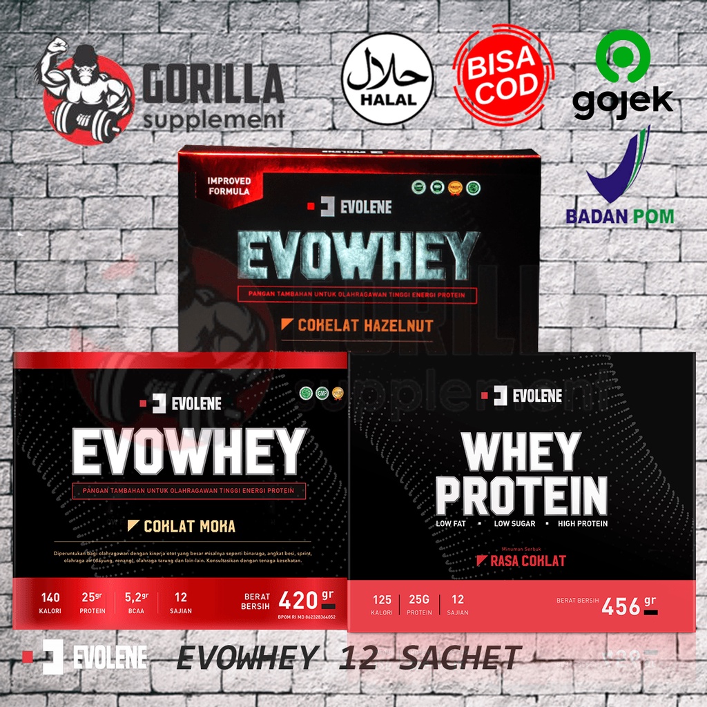 Evolene Whey Protein Untuk 456 Gram (12 sachet)  Coklat moka  EVOWHEY Evo Whey Bukan Master Whey