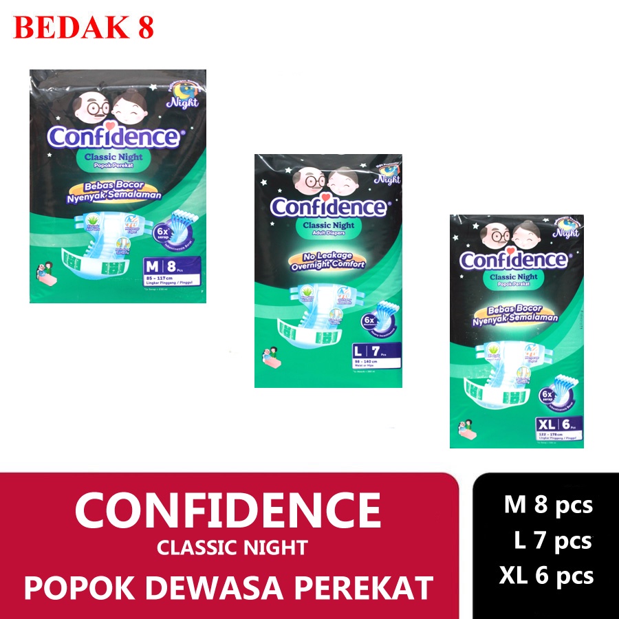 Popok Dewasa Perekat Confidence Classic Night M8/ L7/ XL6