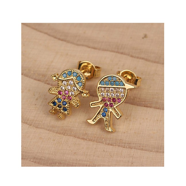 LRC Anting Tusuk Fashion Boy: Girl: Gold Asymmetrical Boy Girl Micro F90394