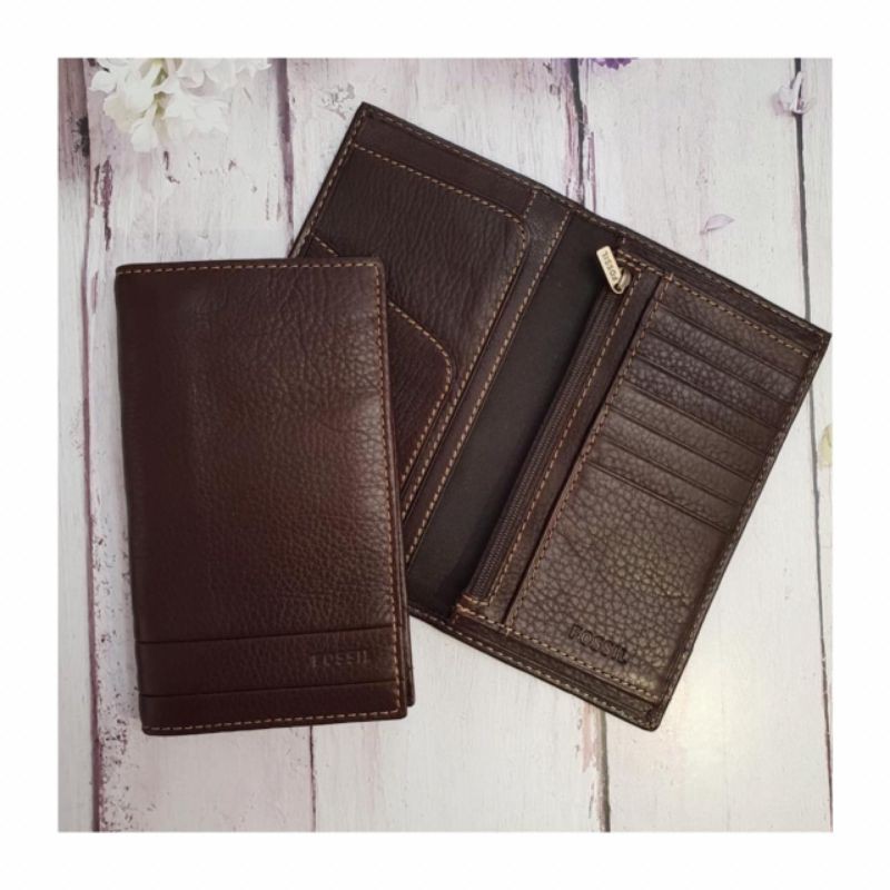 Dompet Pria Fossil Men Long Wallet Bifold Lufkin Brown Panjang