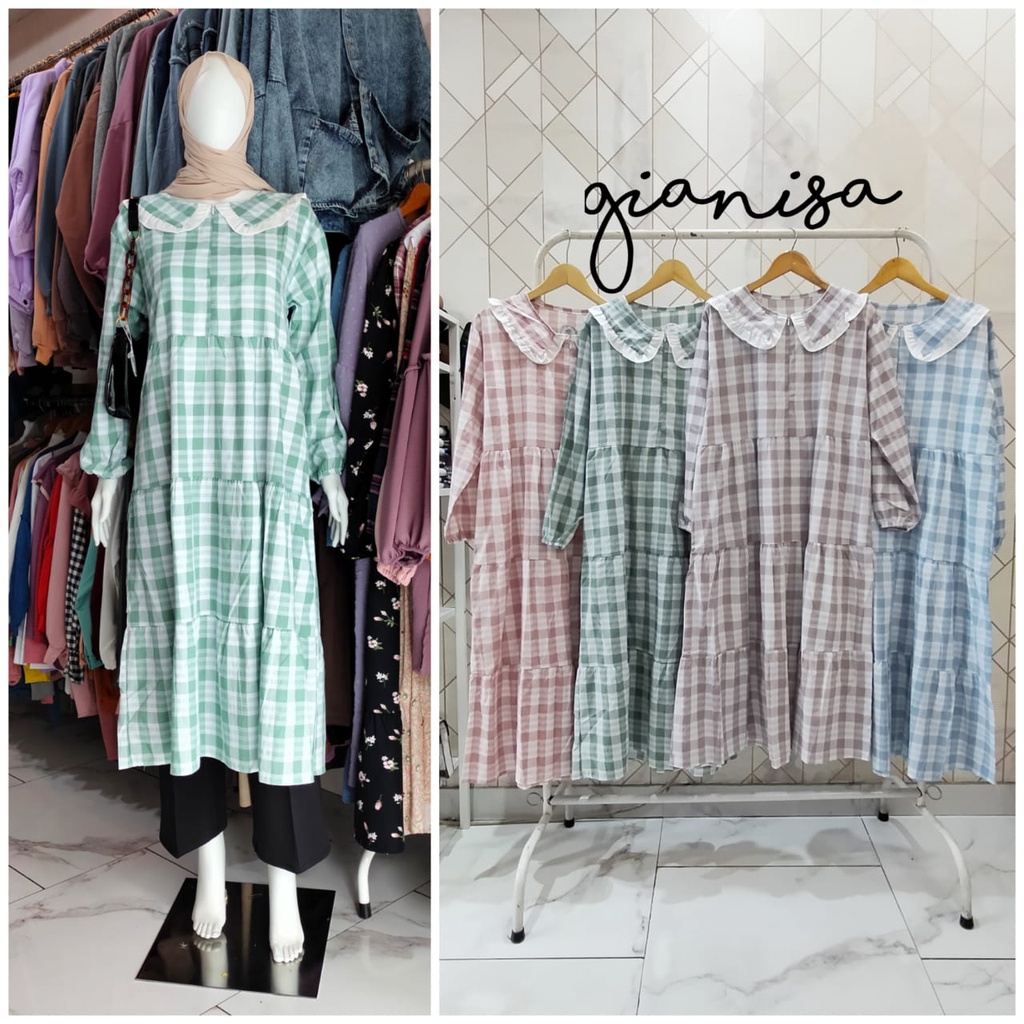 GIANISA | MEZA MIDI DRESS / BAHAN KATUN / MIDI DRESS / BUSUI FRIENDLY / KERAH LEBAR / TANGAN KARET /