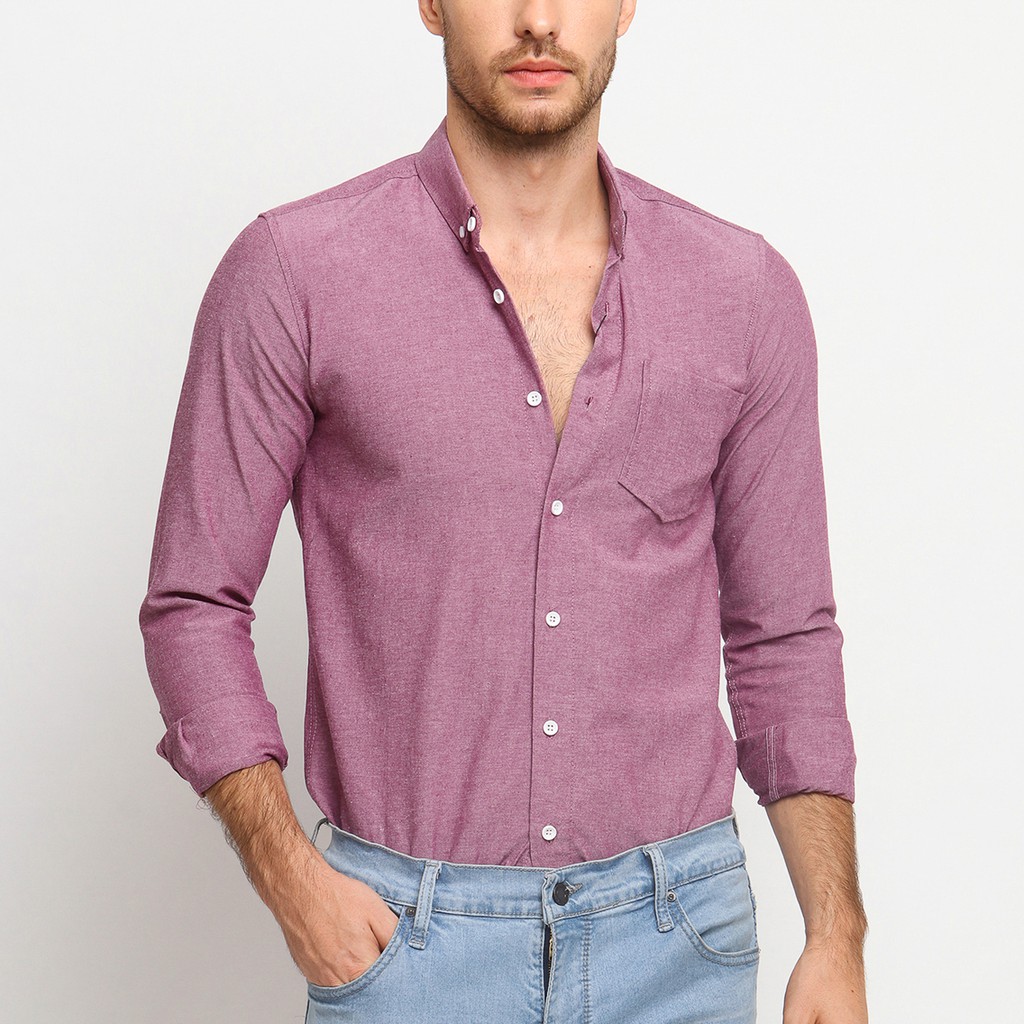 

VENGOZ Kemeja Oxford Pria Slim Fit - Maroon