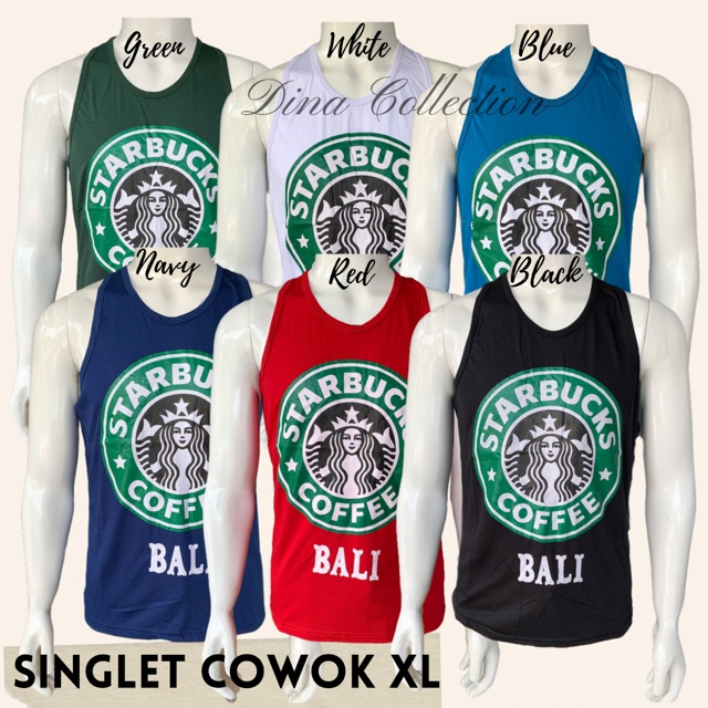 KAOS SINGLET COWOK MOTIF BINTANG &amp; STARBUCKS