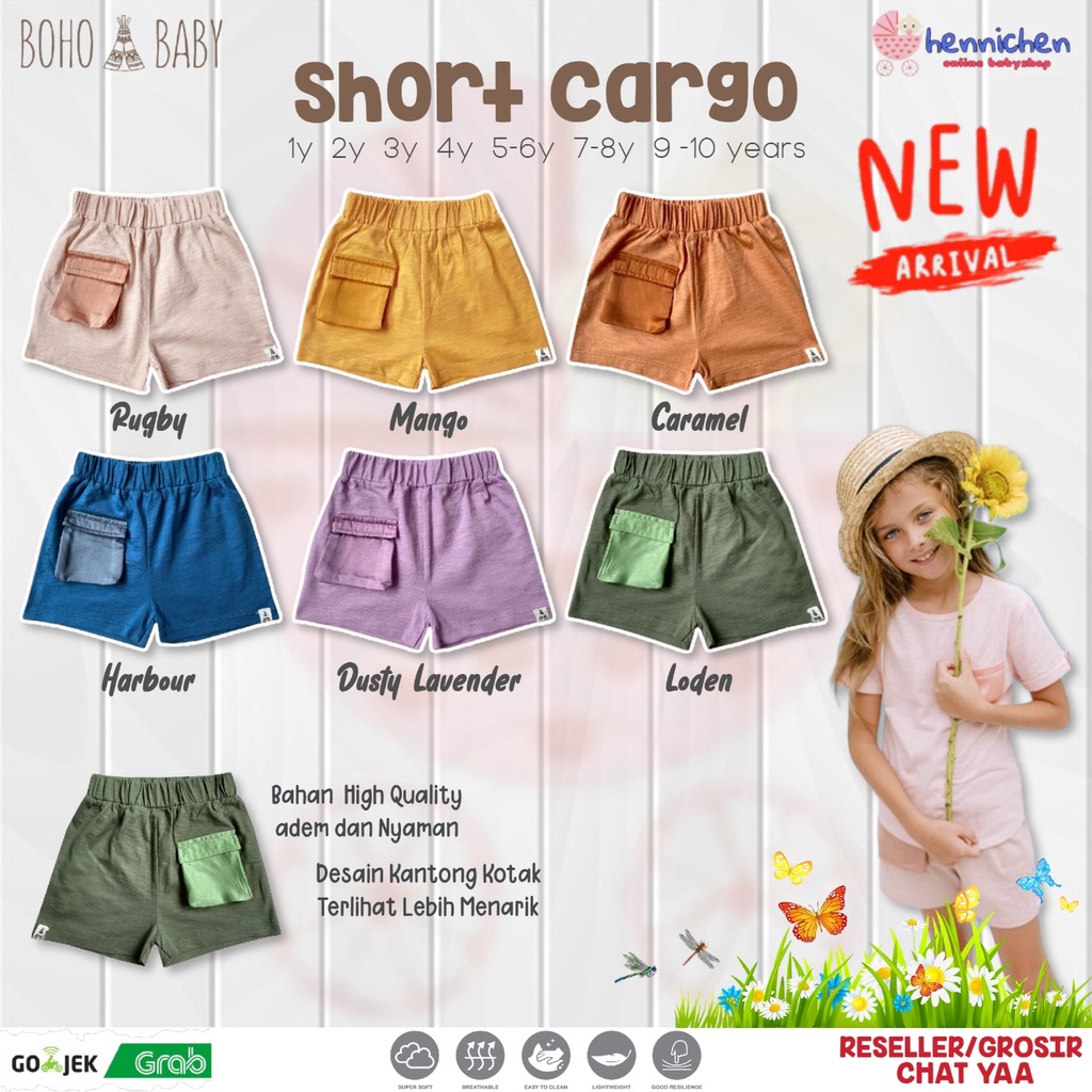 BOHOPANNA SHORT CARGO PANTS BOHO BABY CELANA PENDEK ANAK 1 - 10 TAHUN