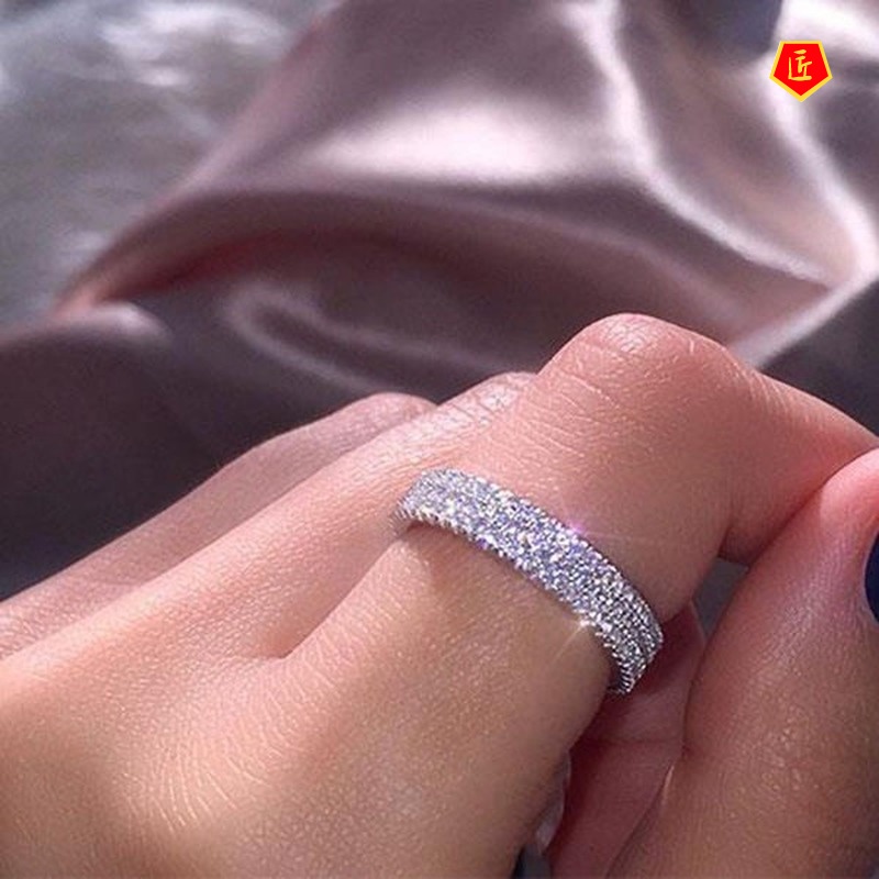 [Ready Stock]Classic Simple Three-Row Diamond Ring