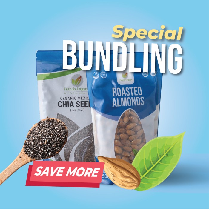 

10cscss Special Bundling Roasted Almond 500Gr Dan Organic Chia Seeds 500Gr Dscscv