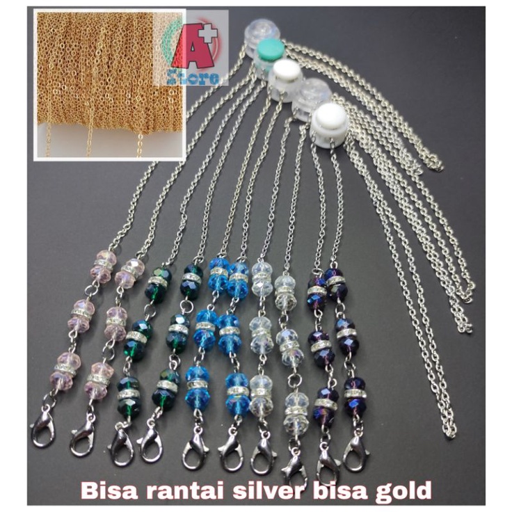 Strap Masker/ Gantungan masker/ Rantai masker 2in1 crystal ceko tripe hijab no hijabl murah
