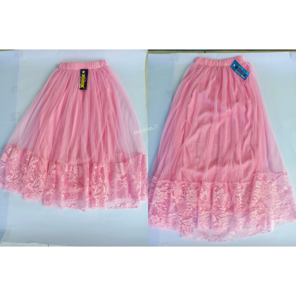 Rok Tutu Model Terbaru Renda Anak Brokat Bawah Motif Bunga Cantik Kekinian Panjang Umur 6 7 8 9 10 11 12 Tahun Ukuran M L Termurah Tile Warna Hitam  Biru Merah Kuning Ungu Lilac Coksu Impor Premium-Pink