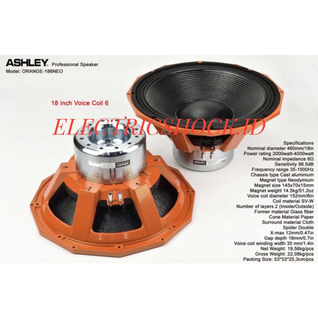 SPEAKER COMPONENT ASHLEY ORANGE 186NEO /186 NEO 18 INCH ORIGINAL