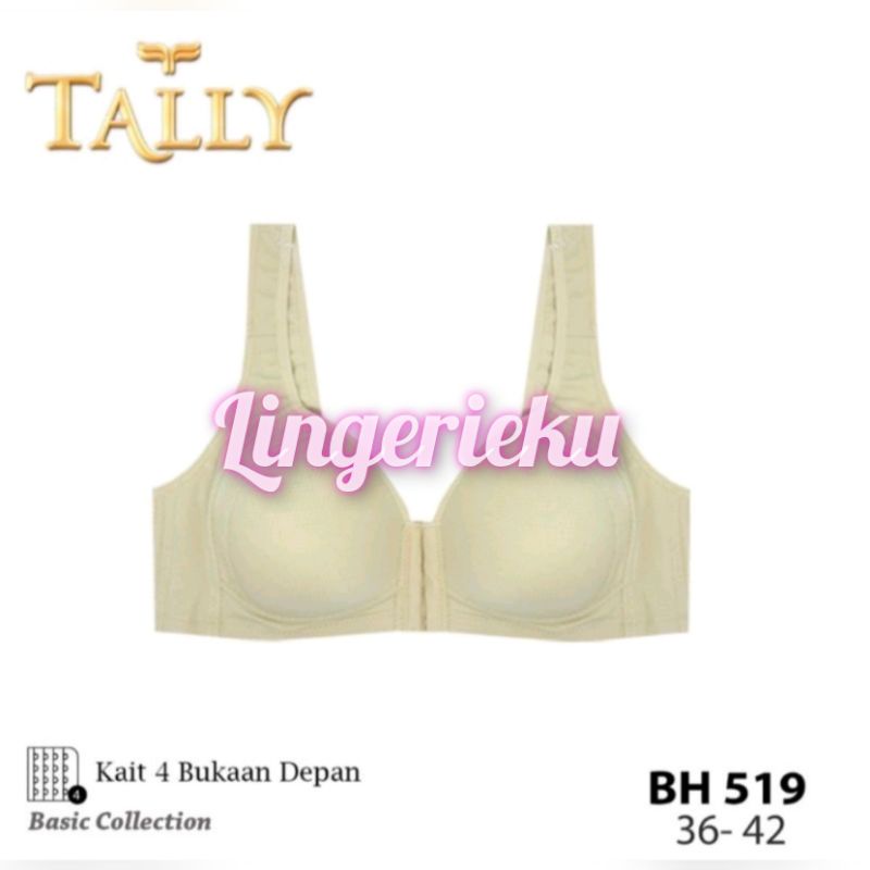 Tally 519 BH Bra Wanita Bukaan Depan Kait 3 Tanpa Kawat Motif Polos