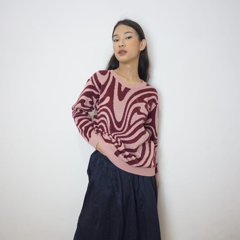 Rajut Knit Atasan Rajut Korea Motif Zebra Oversize Jumbo Wanita Murah dan Terlaris Bahan Rajut Premium