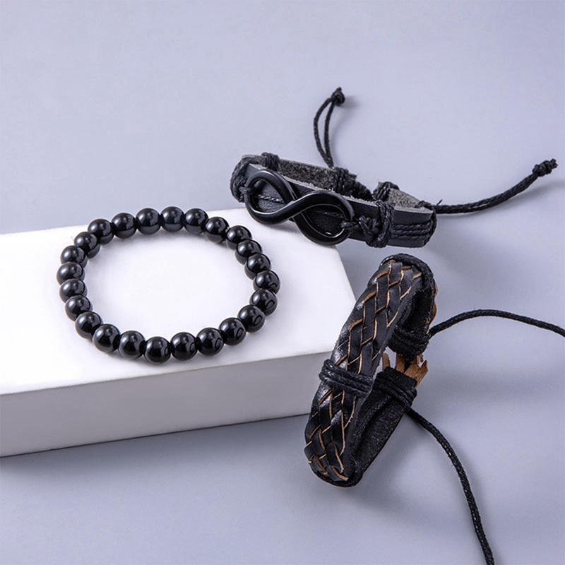 3 / 5Pcs / Set Gelang Magnet Multilayer Bahan Kulit Handmade Untuk Pria