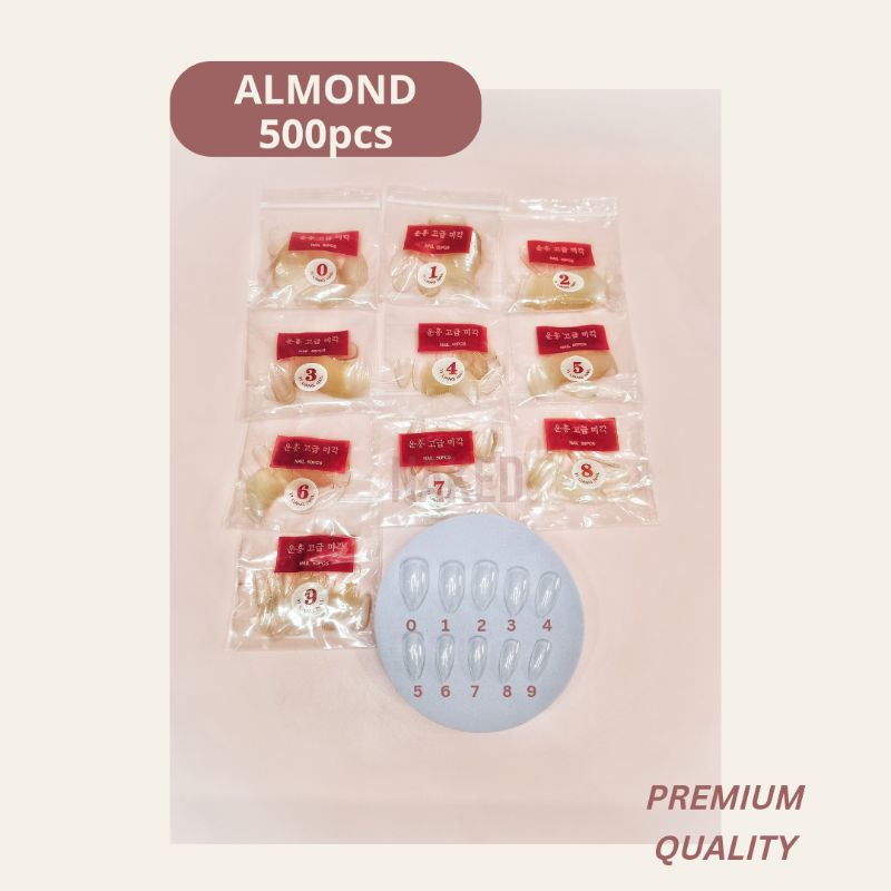 Kuku palsu siletto almond clear fake nails almond 500pcs clear