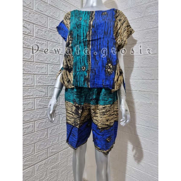 BAJU WANITA PIYAMA BAJU TIDUR SETELAN ONE SET BABYDOLL RAYON SUPER KOPI BALI ROBUSTA TERLARIS-Fiber Blue Pendek