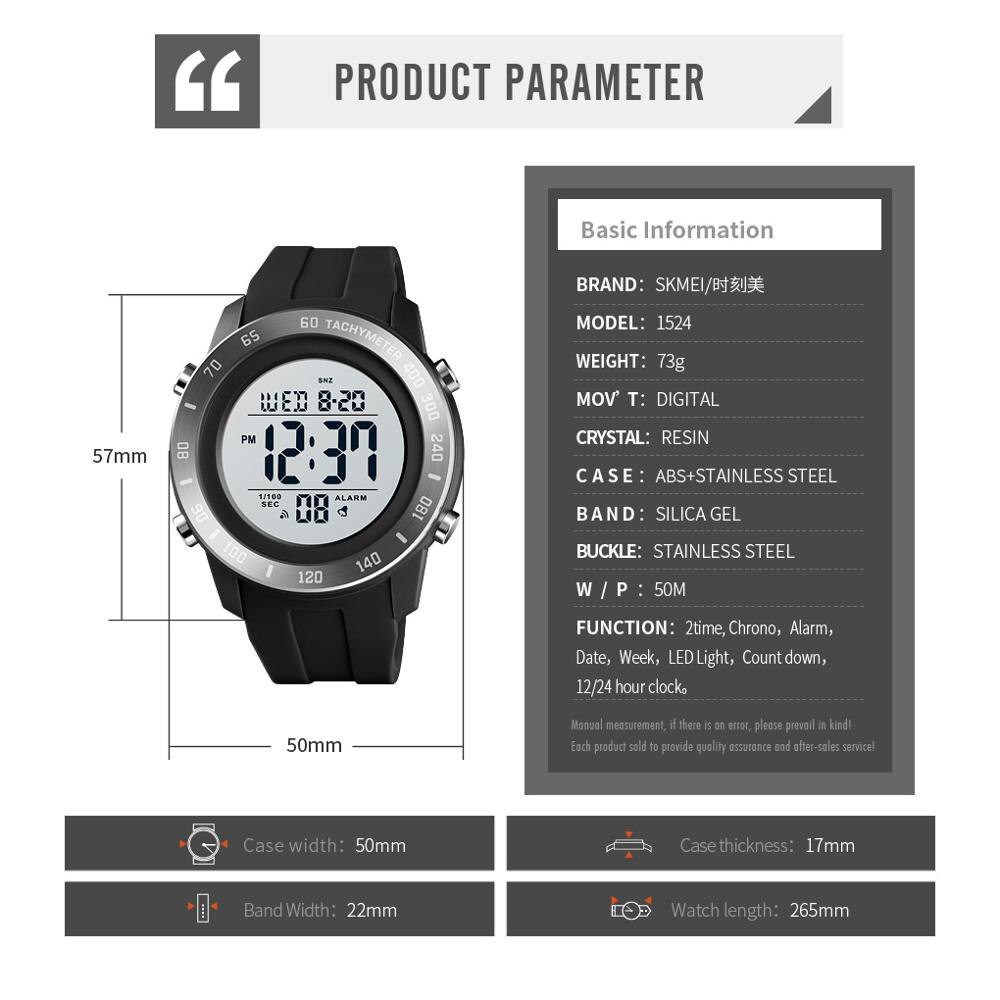 Jam Tangan Pria / SKMEI 1524 Men / Jam Tangan Digital LED ORIGINAL / SKMEI