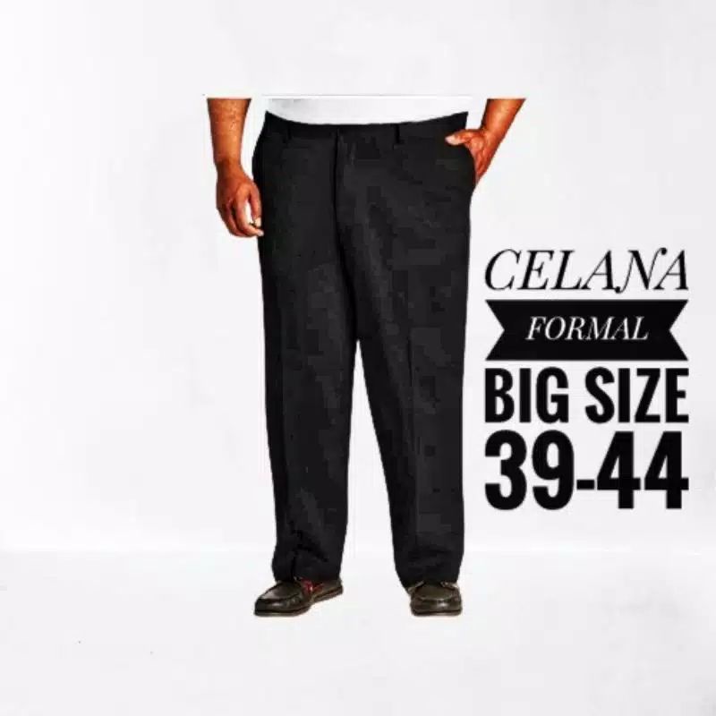 Celana Formal Pria Kantor Bahan Katun Wool Premium Warna Hitam Big Size