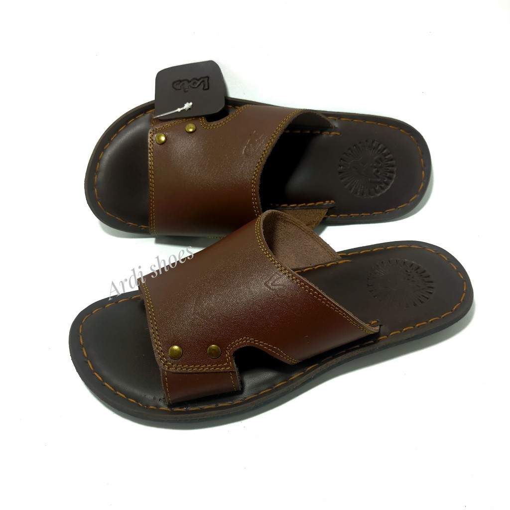 Sandal Kulit Pria Sendal Cowok  Slop Jepit Casual Sandal Santai Laki Laki Dewasa Warna Coklat