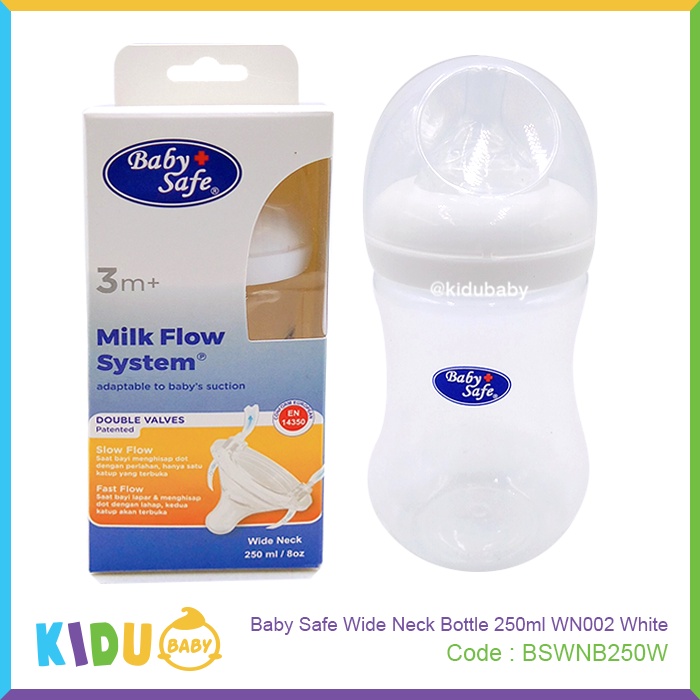 Baby Safe Botol Susu Bayi Anak Wide Neck Bottle 250ml WN002 Kidu Baby