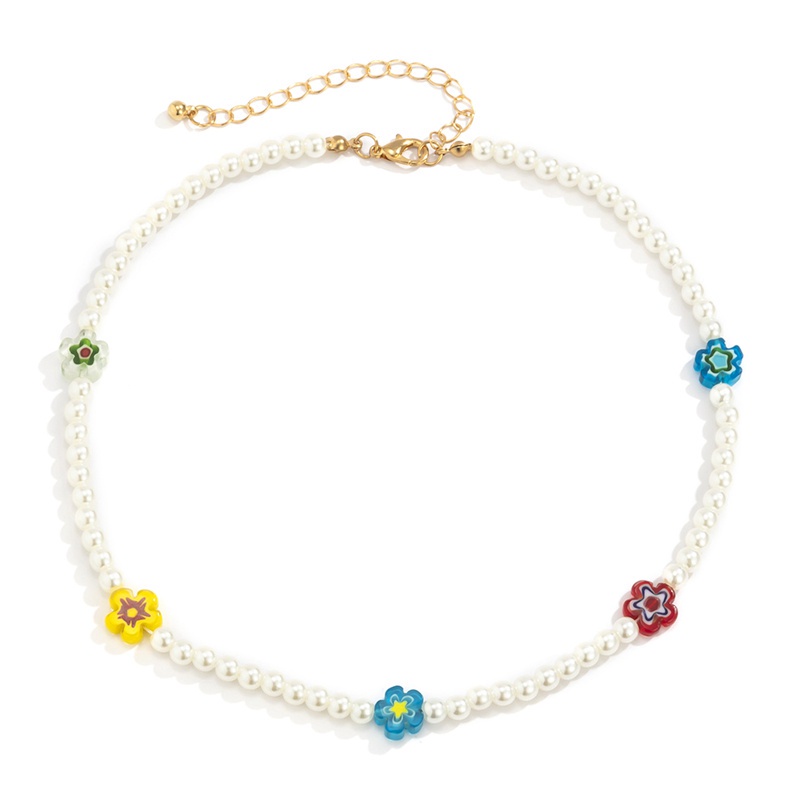 Boho Pearl Bead Necklace Flower Necklaces Colorful Necklace Jewelry Accessories For Women And Girls