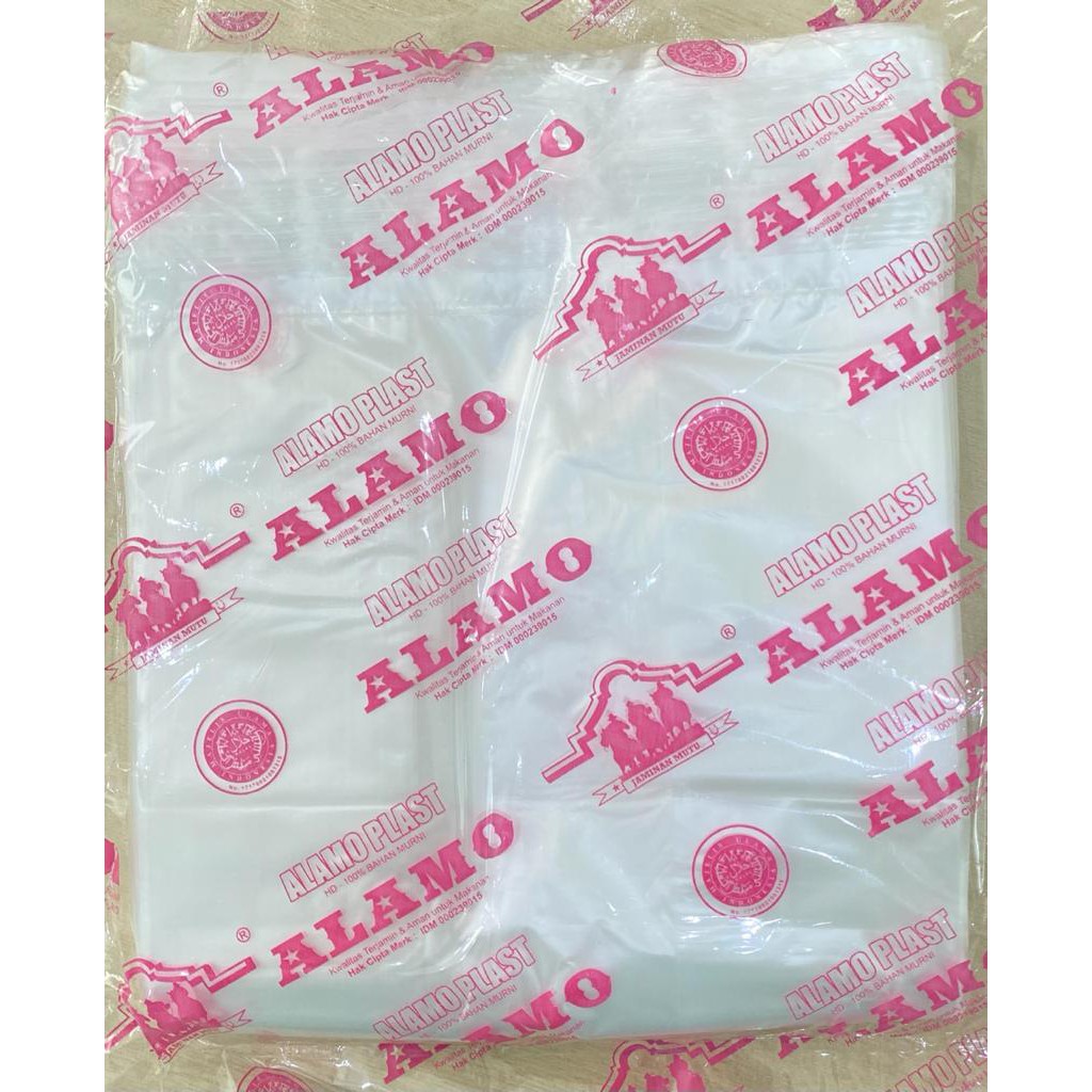Kantong Plastik merk ALAMO HD Bening 15 dan 24 Kresek Kuat 280gr