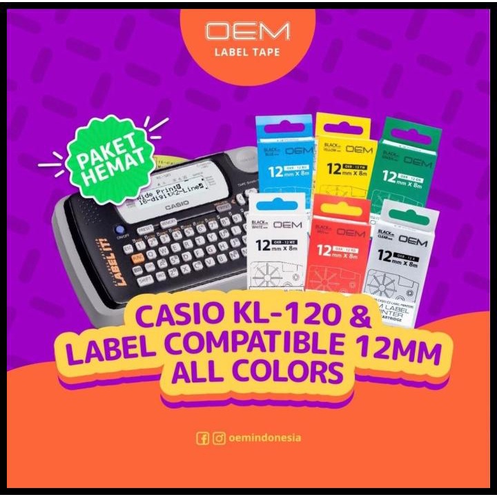 

Paket Hemat Casio Kl-120 Dan Label Compatible 12Mm All Colors