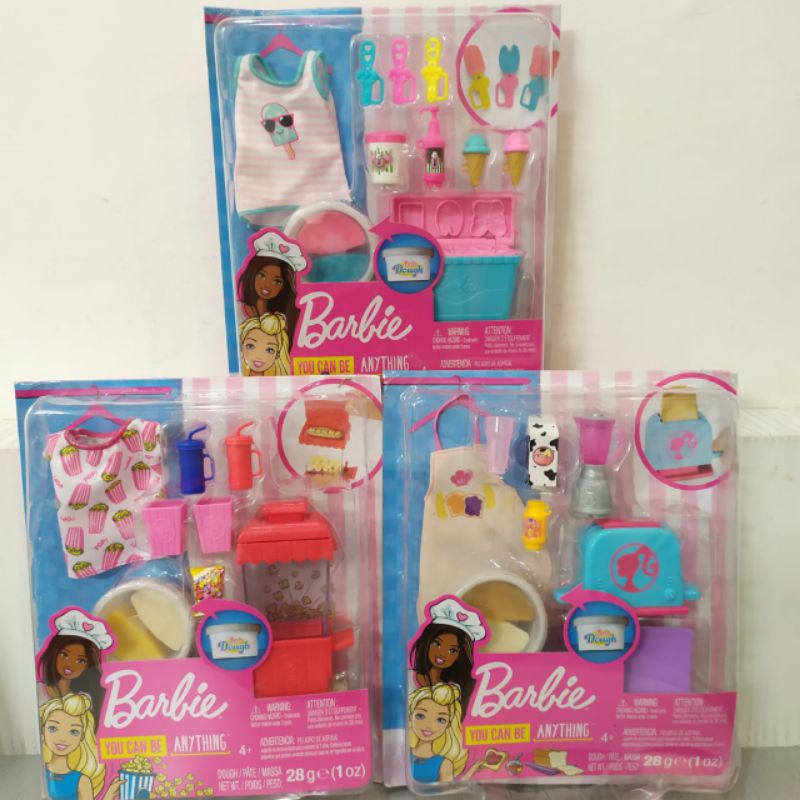 ORI original mattel barbie accessories playset ice cream kitchen cooking popcorn dough mainan anak