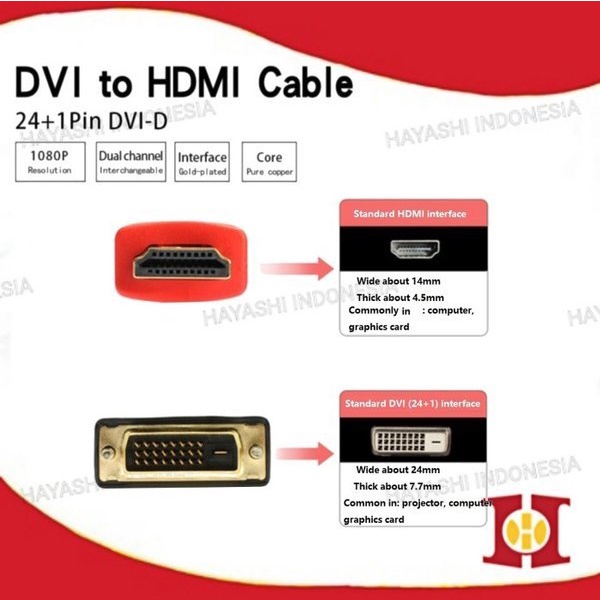 Cable Kabel HDMI Male To DVI Male 24 plus 1 FULL HD 1080P